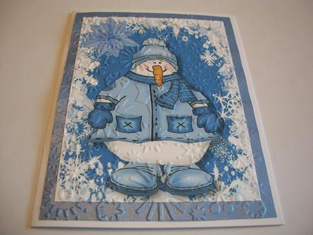 Snowman in Bobble Hat in Snow Frame A4 by Geri Stringer