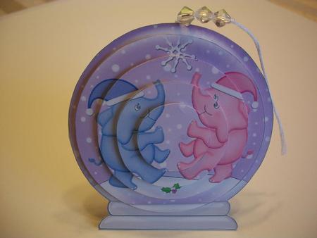 3D Xmas Elephants Snow Globe Shaped Tree Decoration by Geri Stringer