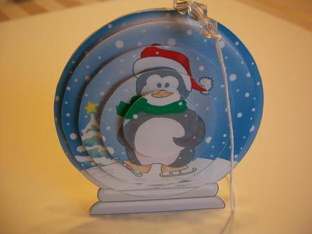 3D Xmas Skating Penguin Snow Globe Shaped Tree Decoration by Geri Stringer