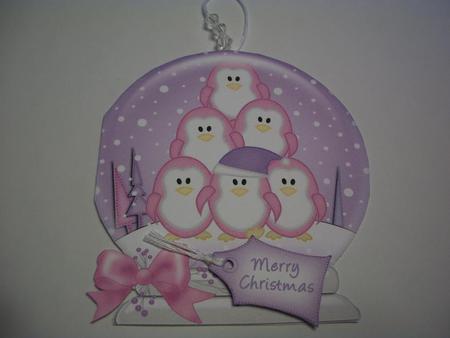 Xmas Penguin Tree Snow Globe Shaped Card by Geri Stringer