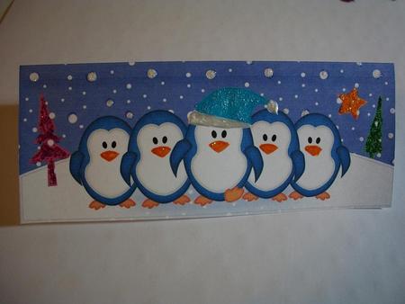 Large Dl Xmas Penguins on Parade Quick Cut and Fold Card by Geri Stringer