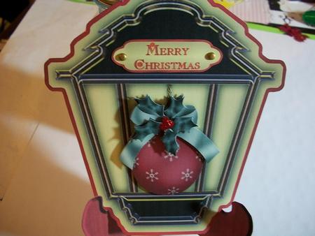 Red Bauble Lantern Shaped Plate Card and Stand by Geri Stringer