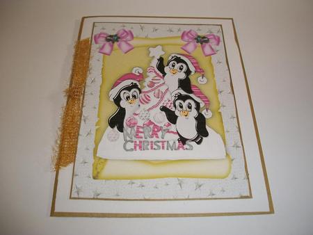 Cute Little Penguins on a Scroll with Pink Bows A4 by Geri Stringer