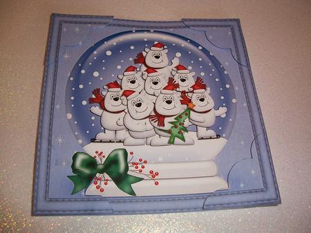 8 x 8 Xmas Polar Bears Snowglobe Scalloped Corner by Geri Stringer