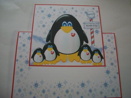 Penguins at North Pole - A4 Over the Edge Card by Geri Stringer