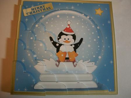 Cute Penguin Xmas Snowglobe Scallop Corner Side Stacker by Geri Stringer