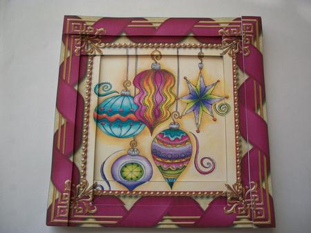 Christmas Decorations Spiral Edge Stacker Card Front by Geri Stringer