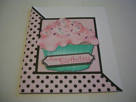 Pink Cup Cake Cut & Fold Corner Card by Geri Stringer
