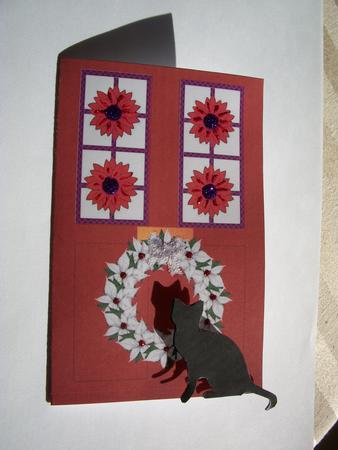 Xmas Front Door Card with Poinsettia Wreath by Geri Stringer