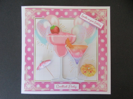 Birthday/Celebration Cocktails Decoupage 7x7ins Topper 3 by Gillian Birch