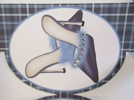 Navy Dress and Shoes Oval Folded Pop Out Card by Gillian Birch