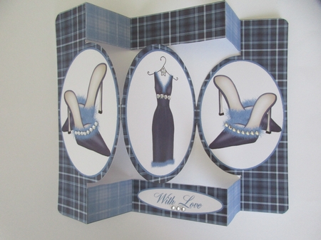 Navy Dress and Shoes Oval Folded Pop Out Card by Gillian Birch