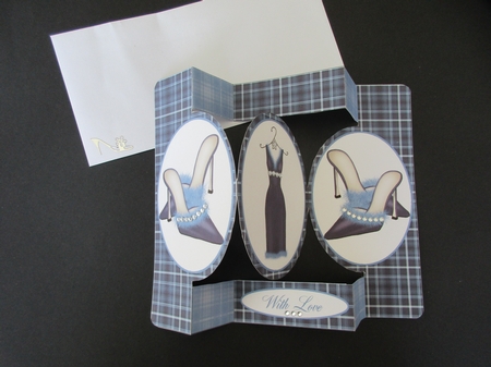 Navy Dress and Shoes Oval Folded Pop Out Card by Gillian Birch