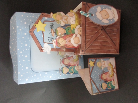 3D Holy Family Nativity Rubber Band Xmas Pop Up Box Card by Gillian Birch