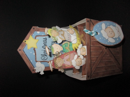 3D Holy Family Nativity Rubber Band Xmas Pop Up Box Card by Gillian Birch