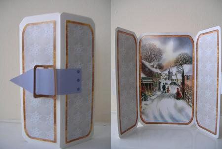 Christmas Village Scene Square Gatefold Buckle Card by Gill Busby