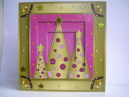 Button Christmas Trees Inverted Pyramid Pink by Gill Busby