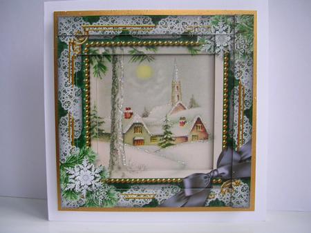 Winter Pub Snow Spiral Edge Stacker Card Front by Gill Busby