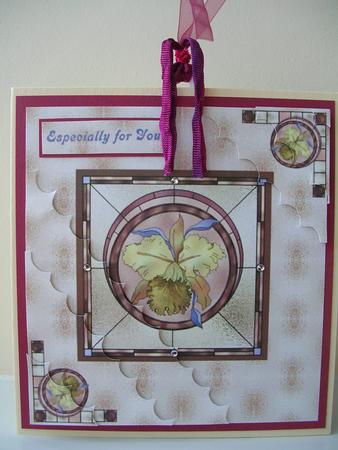 Stained Glass Orchid in Red & Yellow - Wavy Corners by Gill Busby