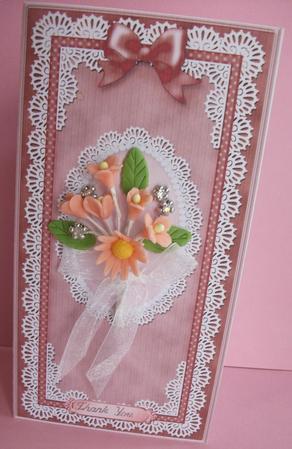 Dl Pearls, Lace and Ribbon Plain Card Base by Gill Caddy