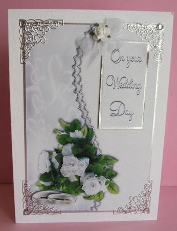 White Silk Rose Wedding Card by Gill Caddy