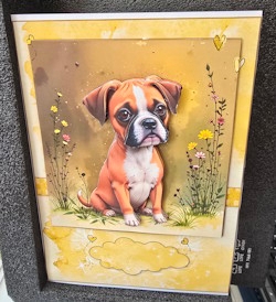 Boxer Puppy A5 Topper and Decoupage by Gill Dean