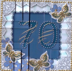 Blue Butterfly 70 Birthday 5in All 4 Corner Stacker by Gill Dean
