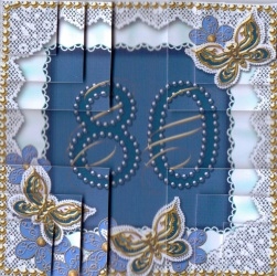 Blue Butterfly 80 Birthday 5in All 4 Corner Stacker by Gill Dean