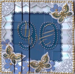 Blue Butterfly 90 Birthday 5in All 4 Corner Stacker by Gill Dean