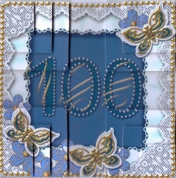 Blue Butterfly 100 Birthday 5in All 4 Corner Stacker by Gill Dean