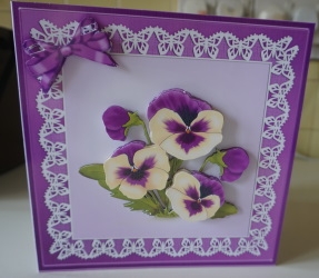 Pansy on Butterfly Lace 8 x 8 Quick Card Topper by Gill Dean