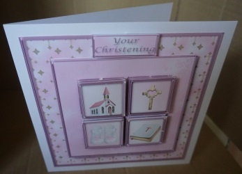 Baby Girl Christening Square Layers Card Front by Gill Dean