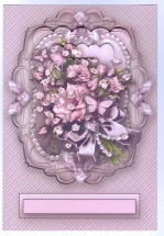 Vintage Pink Roses Bouquet in a Frame, Scalloped Pyramage by Gill Dean