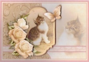 Vintage Kitten & Butterfly Card Topper & Decoupage by Gill Dean