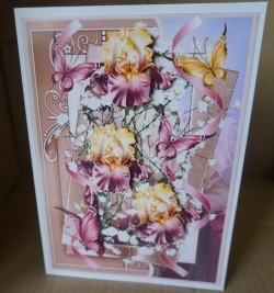 Pink Iris and Butterfly Card with Decoupage by Gill Dean