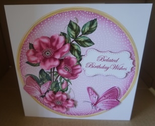 Cerise Wildrose Belated Birthday 7in Circle Decoupage Topper by Gill Dean