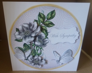 Silver Wild Rose Sympathy 7in Circle Decoupage Topper by Gill Dean
