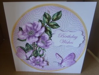 Lilac Wild Rose Birthday Wishes 7in Circle Decoupage Topper by Gill Dean