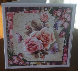 Romance rose 7x7 card with decoupage by Gill Dean