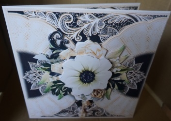 Black and Ivory Lace bouquet card front Kit by Gill Dean