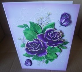 Purple roses with butterflies  by Gill Dean
