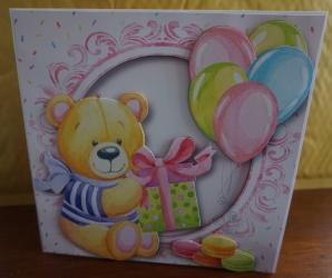 Happy Birthday Teddy In Pink by Gill Dean