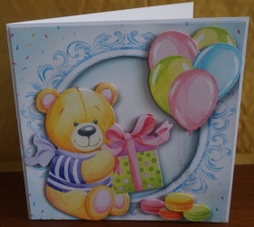 Happy Birthday Teddy In Blue by Gill Dean