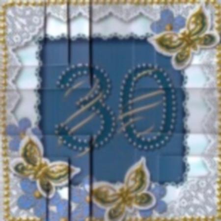 Blue Butterfly 30 Birthday 5in All 4 Corner Stacker by Gill Dean