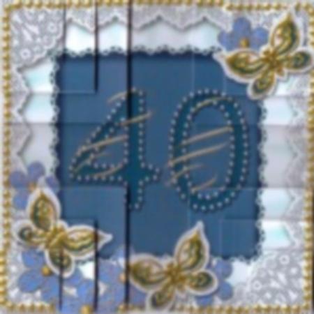 Blue Butterfly 40 Birthday 5in All 4 Corner Stacker by Gill Dean