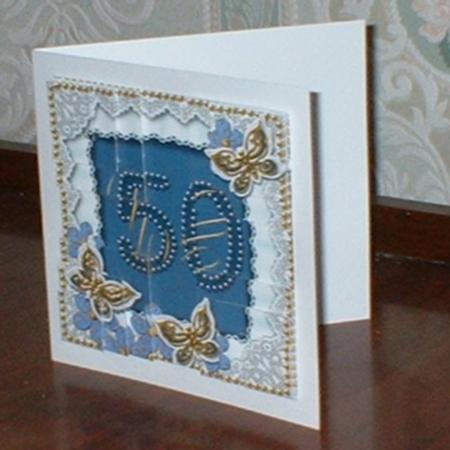 Blue Butterfly 50 Birthday 5in All 4 Corner Stacker by Gill Dean