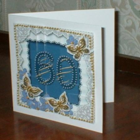 Blue Butterfly 60 Birthday 5in All 4 Corner Stacker by Gill Dean