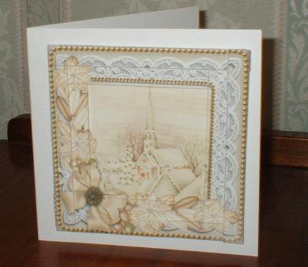 Cream Poinsettia Village Church 5in Spiral Edge Stacker by Gill Dean
