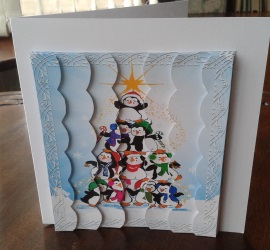 Caroling Penguins Scalloped Side Stacker Card by Gill Dean