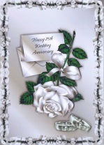 25th Silver Wedding Anniversary Rose and Card, Card Front by Gill Dean
